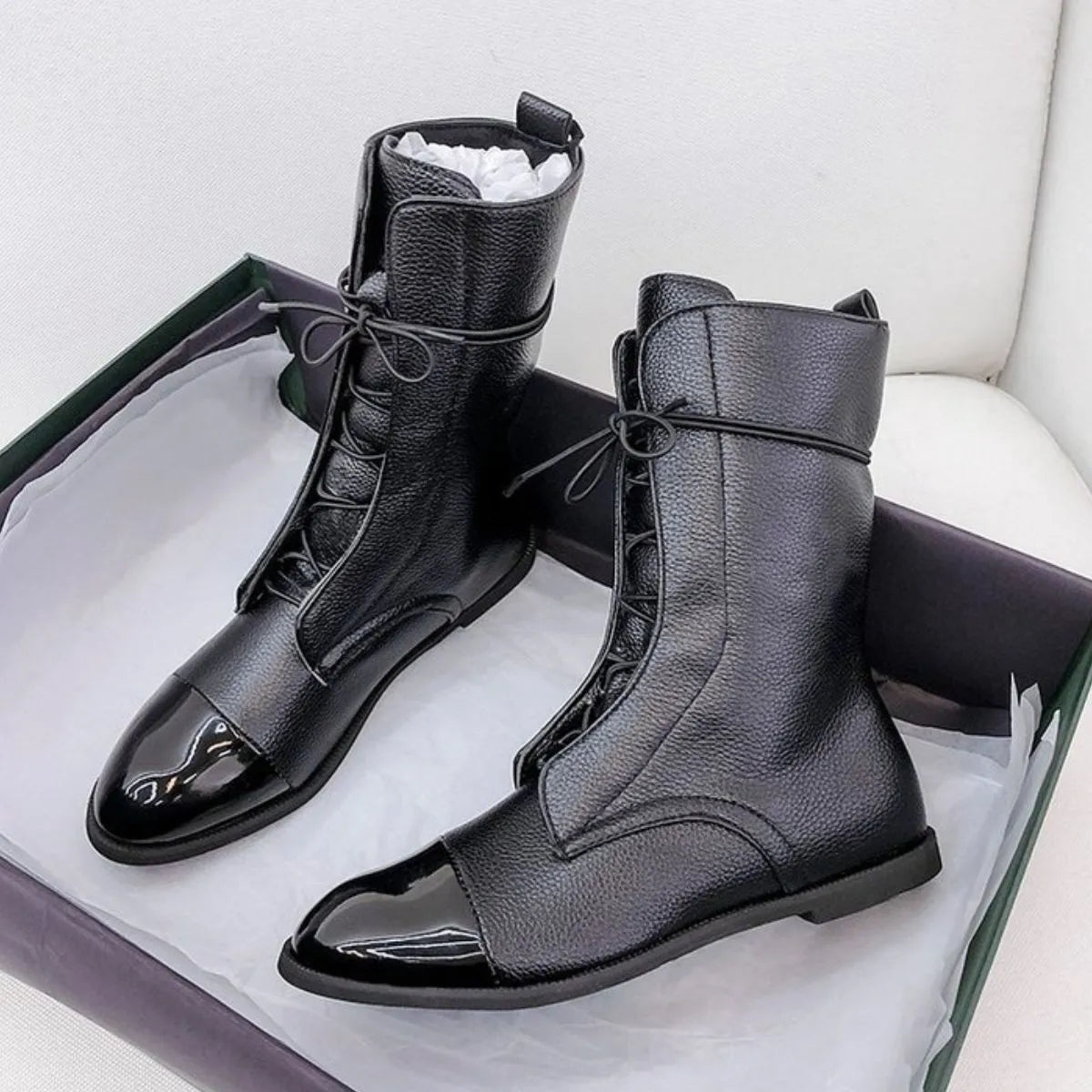 Round Toe Block Heels Boots - Ladyez