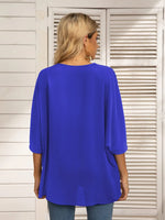 Printed Trim V-Neck Batwing Sleeve Blouse