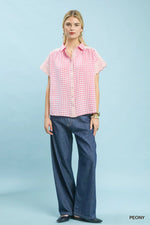 Umgee Mixed Gingham Short Sleeve Shirt