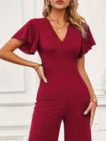 V-Neck Flutter Sleeve Jumpsuit