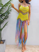 Fringe Scoop Neck Spaghetti Strap Cover-Up - Ladyez