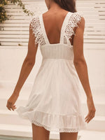 Lace Trimmed Tie-Front Mini Dress