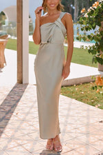 Knotted Single Shoulder Maxi Dress - Ladyez