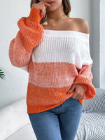 Off-Shoulder Color Block Sweater