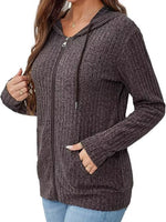 Ribbed Zip Up Hooded Outerwear