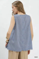 Umgee Stripe Fringe Trim Sleeveless Top