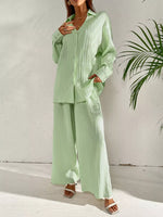Long Sleeve Shirt & Wide Leg Pants Set