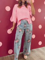 Scalloped Hem 3/4 Sleeve Sweater Top