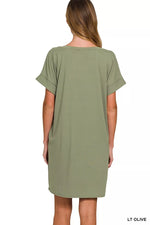 Zenana Brushed Dty Rolled Short Sleeve V-Neck Dress
