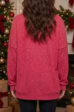 Patchwork Plaid Colorblock Twist Rib Round Neck Long Sleeve Top