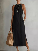 Full Size Side Slit Sleeveless Midi Dress Plus Size