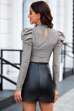 Mock Neck Puff Sleeve Bodysuit - Ladyez