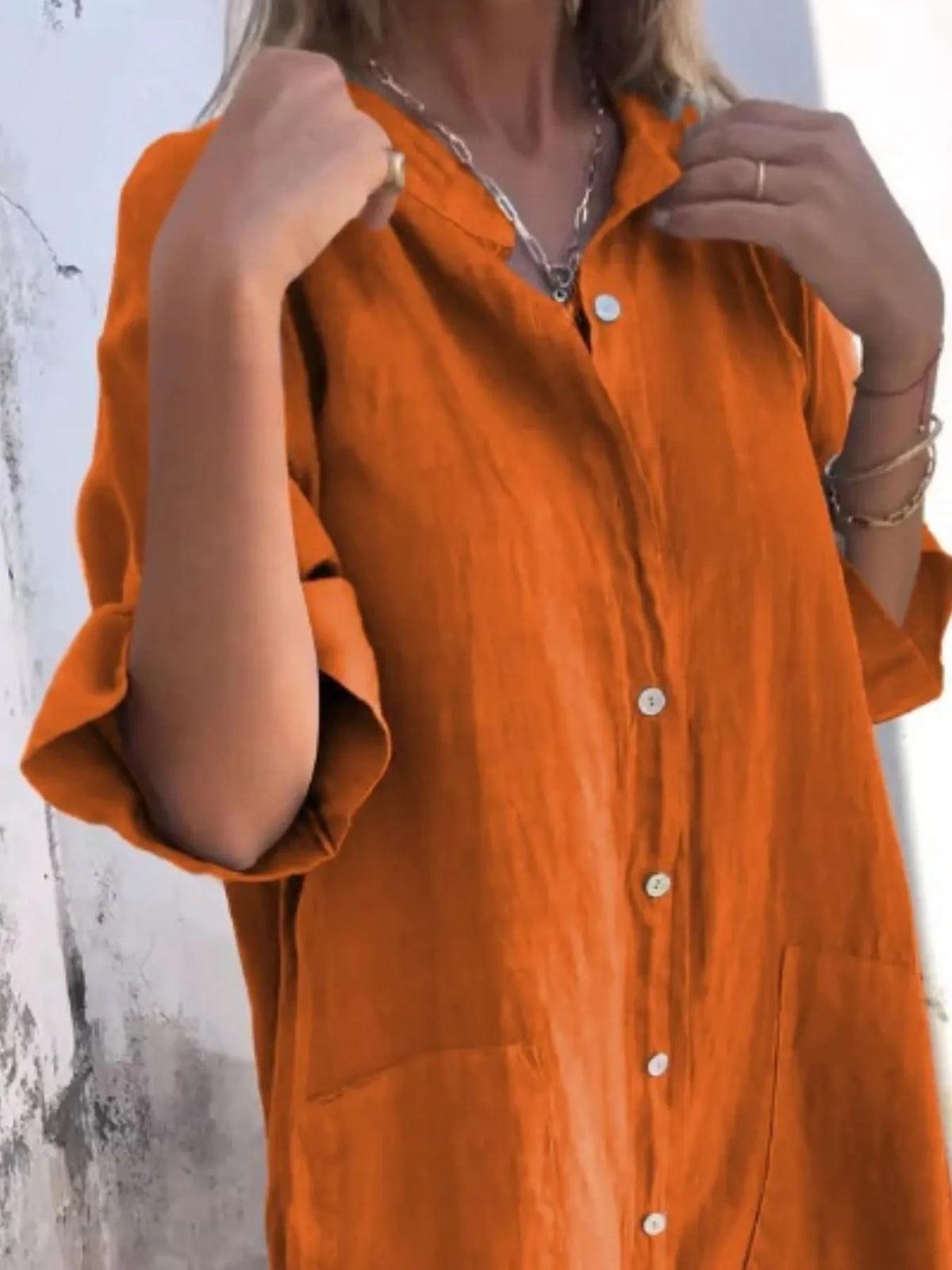 Full Size Casual Linen Button-Down Shirt Dress Plus Size - Ladyez