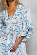 POL Tiered Ruffled Printed 3/4 Sleeve Mini Dress