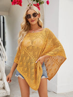 Openwork Boat Neck Shawl Cover Up - Ladyez