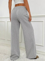 Striped Ribbed Knit Drawstring Waist Wide Leg Pants