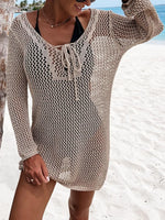 Openwork Tie Neck Cover-Up - Ladyez