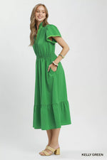 Umgee Contrast Trim Midi Dress with Tiered Ruffle Hem