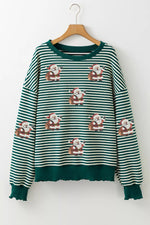 Striped Santa Round Neck Christmas Sweatshirt