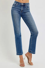RISEN Full Size Tummy Control Elastic Band Mid Rise Straight Jeans Plus Size - Ladyez