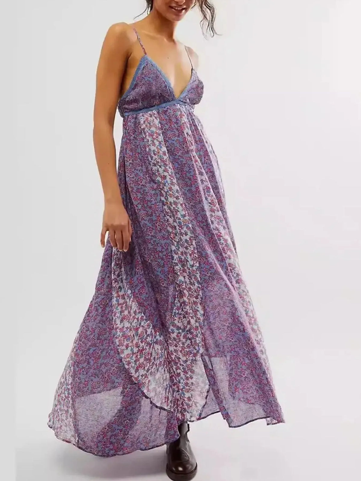 Floral V-Neck Maxi Cami Dress - Ladyez