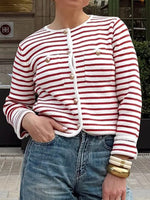 Striped Knit Button Up Cardigan