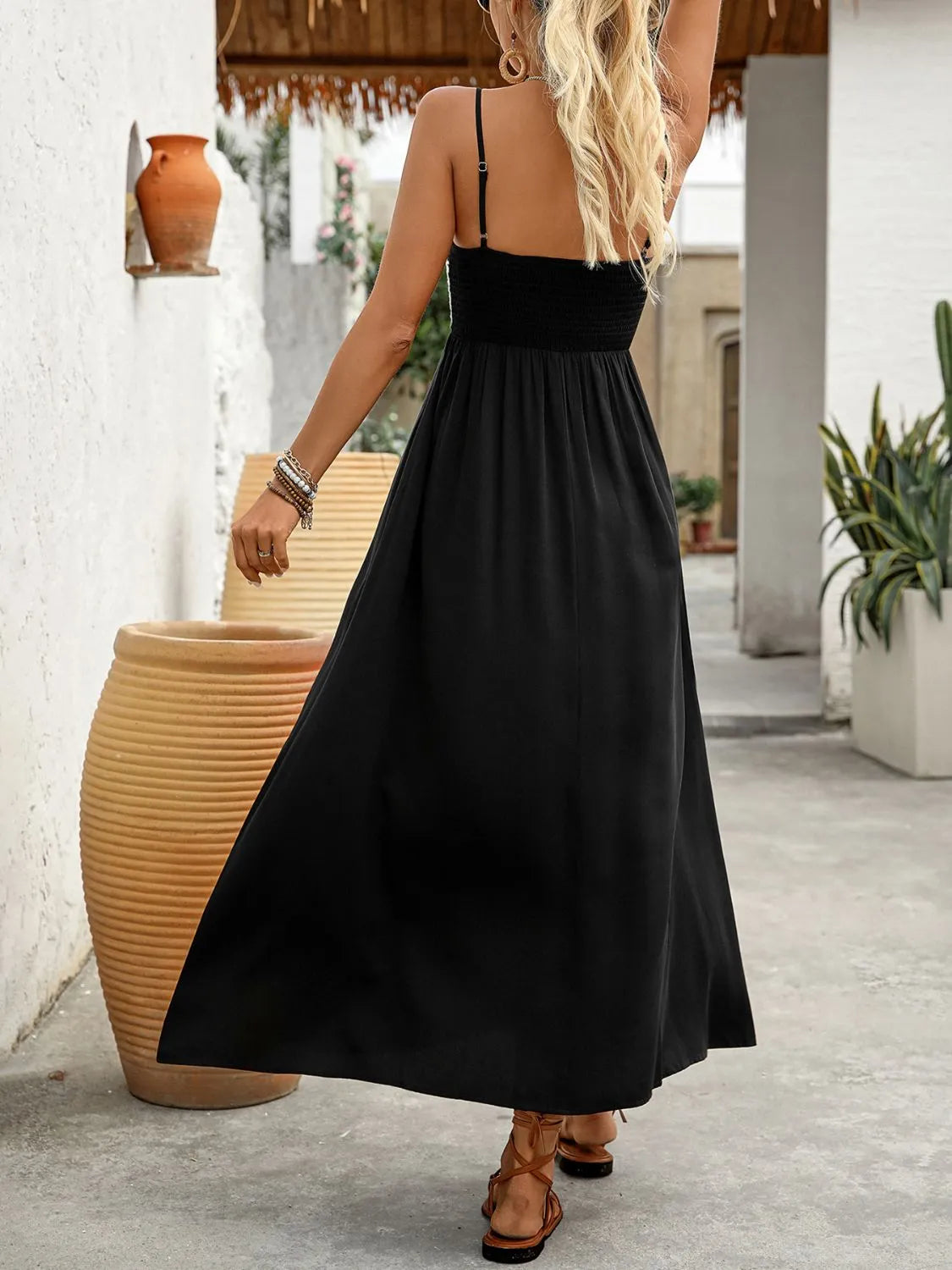 Smocked Midi Cami Dress with Pockets