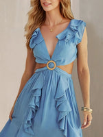 Cutout Ruffled Cap Sleeve Maxi Dress