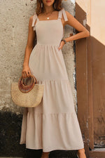 Perfee Tie Shoulder Smocked Tiered Dress - Ladyez