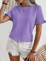 Textured Ruffle Sleeve Round Neck T-Shirt