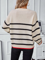 Striped Round Neck Dropped Shoulder Sweater