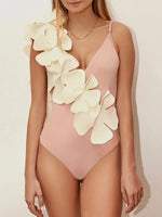 Contrast Flower Spaghetti Strap One-Piece Swimwear - Ladyez