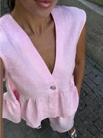 Button Down Peplum Vest and Pants Set