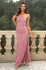 Sequin Backless Split Maxi Dress - Ladyez
