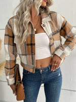 Plaid Button-Down Crop Jacket