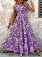 Vintage Floral Cap Sleeve Maxi Dress - Ladyez