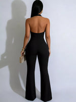 Halter Neck Cut-Out Flare Jumpsuit with Button Detail