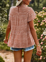 Printed Ruffle Sleeve Babydoll Blouse