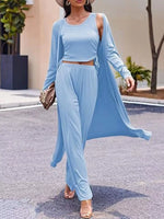 Round Neck Tank & Cardigan & Pants Set