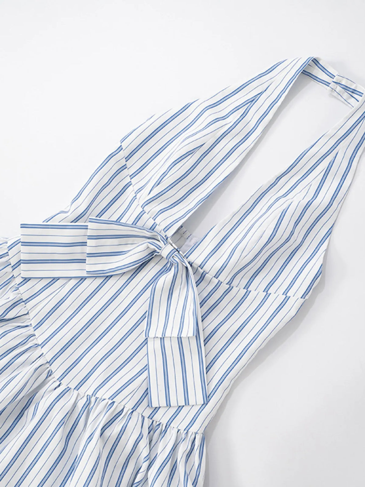Striped Halter Neck Midi Dress with Tie Front Detail - Ladyez