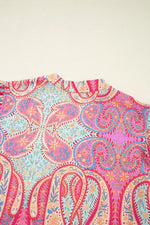 Tribal Paisley Print Ruffled Sleeve Notch Neck Midi Dress