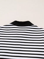 Stripe Buttoned Front Collared Long Sleeve T Shirt Dress with Pockets