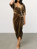 Ruched Surplice Half Sleeve Dress - Ladyez