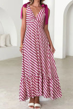 Printed V-Neck Tie Shoulder Midi Cami Dress