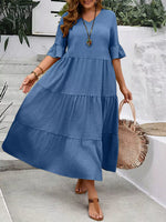 Plus Size Ruffle Sleeves Tiered Midi Dress