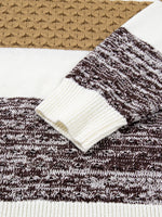 Mixed Texture Knit Striped Color Block Loose Sweater