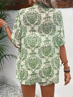 Printed Open Front Cardigan and Shorts Set
