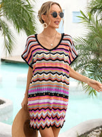 Angel Wings Rainbow Stripe Scalloped V-Neck Cover-Up Dress - Ladyez