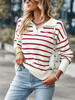 Ribbed Hem Long Sleeve Striped Sweater
