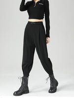High-Waisted Buckle Detail Tapered Pants